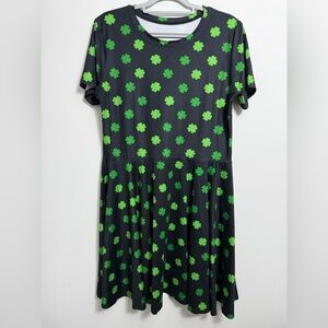 Black Dress with Green Clover Pattern